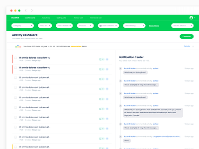 Buckhill Dashboard chat dashboard green insurance company list notifications responsive uk
