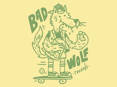 Skating wolf bad wolf cookies fun illustration illsutration naive punk punk rock roww skate skate board skate illustration skate punk skateboard skating sticker t shirt design trendy design vans volcom wolf