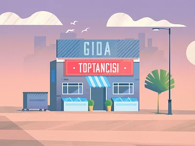 Market art brush building color food illustration shop tree vector