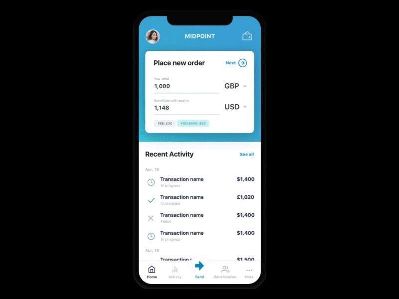 Midpoint bank finance fintech ios mobile mobile app money transfer video video animation video background