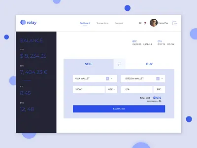 Cryptocurrency Exchange Dashboard bitcoin bitcoin exchange bitcoin wallet crypto crypto currency crypto wallet cryptocurrency currency dashboard ethereum exchange finance financial flat payment platform ui ux wallet web