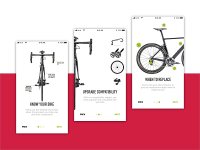 Onboarding for bicycle maintenance app bianchi bike cycling experience design ios iphone maintenance merida mobile onboarding road bike shimano spare parts trek ui ui ux design ux