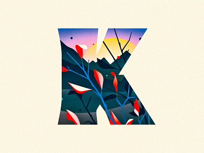 K 36 days of type 36daysoftype capital dawn design drop cap dropcap illustration illustrator landscape letter lettering mountains sunrise texture type typography vector