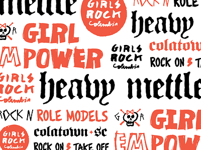 Girls Rock Columbia Typography black columbia sc flyerfonts girls rock grunge house industries music nonprofit pink rock skull skull and crossbones type treatment