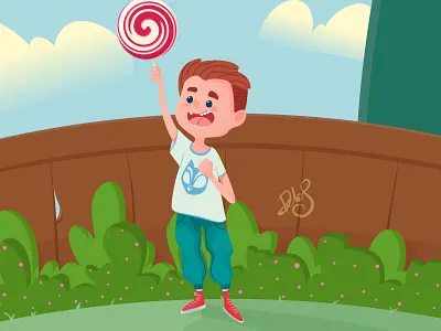 Lollipop boy candy child garden green happy smile vector illustration