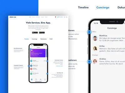 App Page app avatars chat concierge documents features files health insurance landing page profile settings tabs timeline tour website