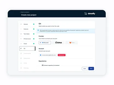 Dataffy • Project setup • Web Platform configuration developer experience platform progress project setup stepper ui ux