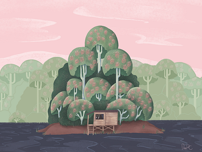 Witch Lodge art cabin children art children book illustration enviroment environment art forest illustration lake lodge tree trees wood woods