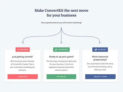 "Pick a path" CTAs - A/B Test call to action homepage marketing design marketing site ui