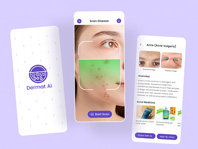 Dermat AI- Skin Disease Scan App ai app app design app ui ar ar app augmented reality dermatologist dermatology healthcare healthcare app mobile mobile app skin skin care skin health skin scan ui ui design vr