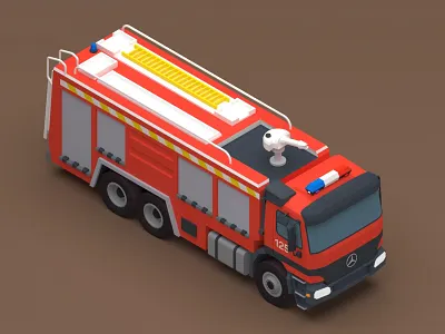 Benz Fire Truck 3d 3d art 3d design 3dsmax car digital 3d fire fireman firetruck iran isometric low poly truck v ray vehicle