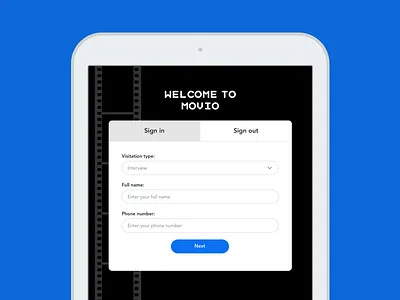 Movio Guest Sign-in Kiosk cinema film flat blue interaction design ipad design kiosk design tab design tablet design ui design visitor kiosk web design