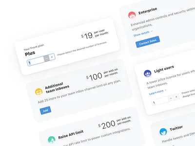 Plans and add-ons Cards add on app billing cards desktop plan pricing