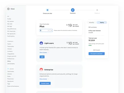 New Billing flow 💰 add ons app bill billing cards desktop email flow front pricing process subscription top navigation