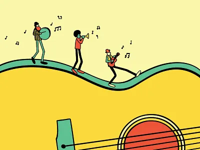 Traveling Show band diversity gig guitar illustration instruments music poster travel vector walking