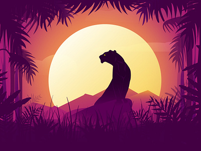 Black panther at sunset design graphic graphic design illustration jungle purple sunset vector vector illustration wild wildlife wildlife art wildlife jungle