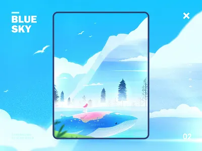 Blue sky blue girl illustration pink hair sky sunny whale