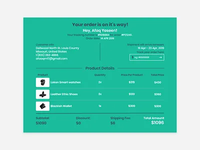Email Receipt dailyui delivery design dribbble email email receipt receipt service tracking tracking number ui ui ux uidesign uiuxdesign ux