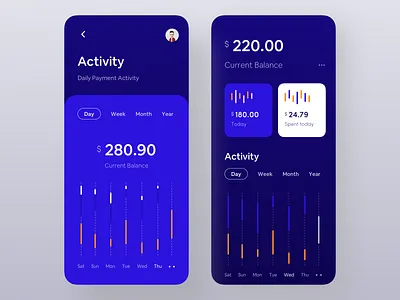 Dark Version of Finance App - Part 2 app banking bold font dark app dark design design finance finance app finance business flat inspiration ios marketing mobile app orizon ui ux wallet app wstyle