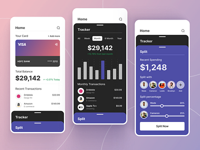 Bill Split App | Finance Manager app application balance bill split card exchange finance app finance tacker fintech money monthly spending send money split swipe tracker transaction ui ux wallet