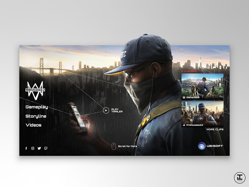 Watch Dogs 2 Video Game Site - Redesign Concept design design inspiration gamer gaming hacking illustrator photoshop san fransisco ubisoft ui ux video games watch dogs 2 web web design website design
