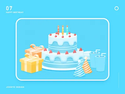 Happy Birthday blue cake cherry design drinks gift happy birthday icon illustration present red strawberry ui web white yellow