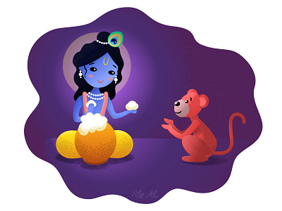 Yashoda-Nandana and a Monkey animal art animals animals illustrated art art book colorful cute cute design feeding funny gradient illustration illustrator kids art kids books kids books artist monkey nityart design vector yoghurt