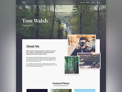 Photographer | About Me v2 camara design frosted glass header ireland irish landing page nav photograhy photographer transparent typography web design website wip wood