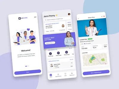 VR CARE - Mobile App UI/UX app appointment case study casestudy designinspiration doctor graphic design healthcare medical online uxdesign uxinspiration