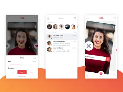 [Tnain] Design for dating app app bae chat chat app date night dating dating app dating website datingapp filter filtering message app messages messenger minimal minimal ui orange ui simple ui user filter