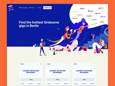 Jamgigs Page 01 artwork blue consultants design developers digital illustration illustrator logo orange ui