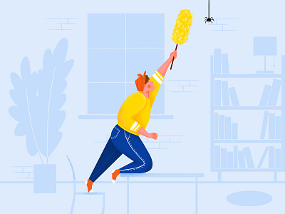 cleaning book bookcase chair cleaning design drawing furtinure illustration indoor plants spider ui