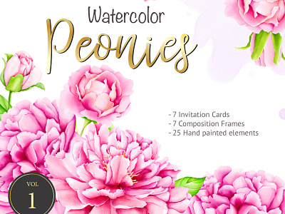 watercolor peony card frame set background blossom botanical decoration design floral flower illustration isolated leaf peony pink plant romantic set summer vintage watercolor wedding white