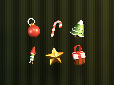 Icon Christmas Set 3d 3d icon app blender c4d christmas christmas tree concept cycles design green icon icons illustration present render rocket star tree ui