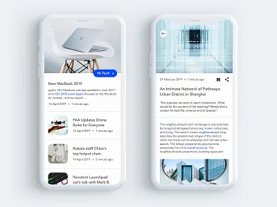 Tech News App app article blog clean interface ios journalism layout magazine mobile news news app news feed newspaper publishing science sketch technology ui design white