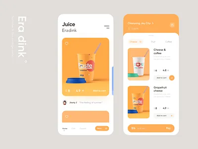 Era Dink app card color cup design drink juice orange ui