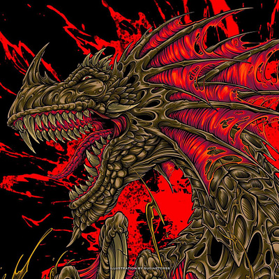 FANTASY RED DRAGON animal art artwork band merch beast dark art design digital art dragon drawing fantasy fire graphic design illustration logo red tshirt design
