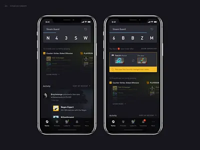 Steam App Redesign app application concept dashboard design home interaction interface ios mobile redesign steam ui user