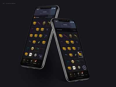 Steam App Redesign – Inventory app application concept design games interaction interface inventory ios mobile redesign steam ui user