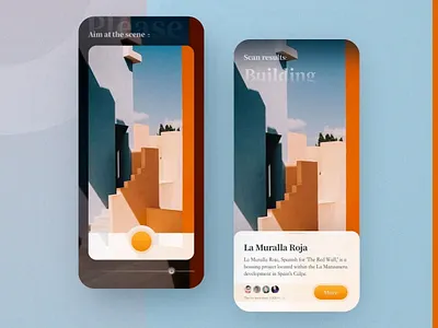 Building recognition app art building design journey love orange recognition travel ui