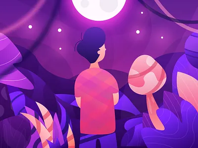 A Night Illustration dark gradient illustration jungle moon moonlight night plant scenary star stars vector