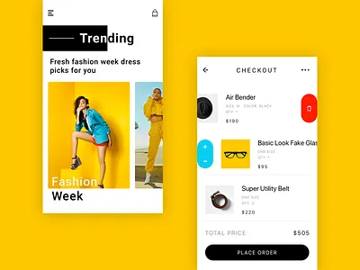 Fashion Product add to cart app branding chekout design ecommerce fashion ios minimal app placeorder ui ux yellow