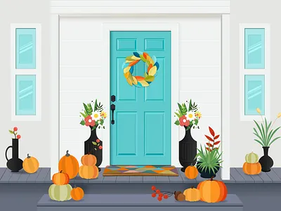 Halloween Home blue blue and white clean decorator design door flower holloween holloweenhome home homedecorator illustration minimal popular pumpkin recent window