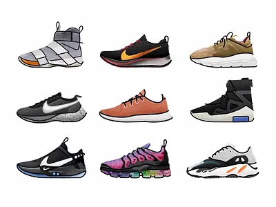 Snickers Set No.2 adidas athletic brush design fashion footwear gradient icon illustration minimal nike run shoes sneaker sneakers sport style trainer vans vector