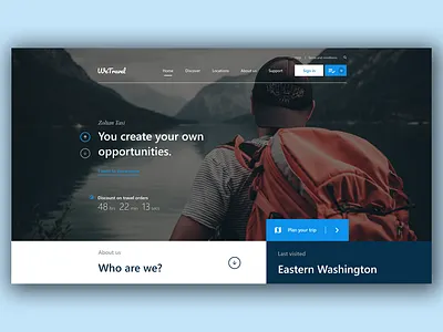 WeTravel. You create your own opportunities. adobe xd appdesign blog coen coen janssen design events road shop travel travel blog travel website travelling trip ui webdesign website 2019 website ui website ux youtube