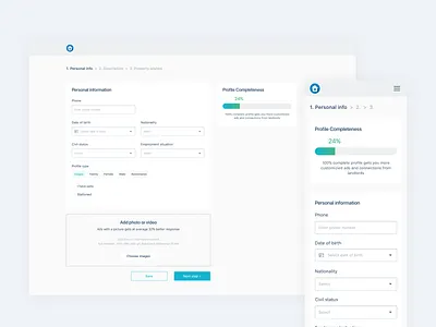 Responsive Registration page. Personal info interface login mobile product design registration form responsive sketch app ui design web application