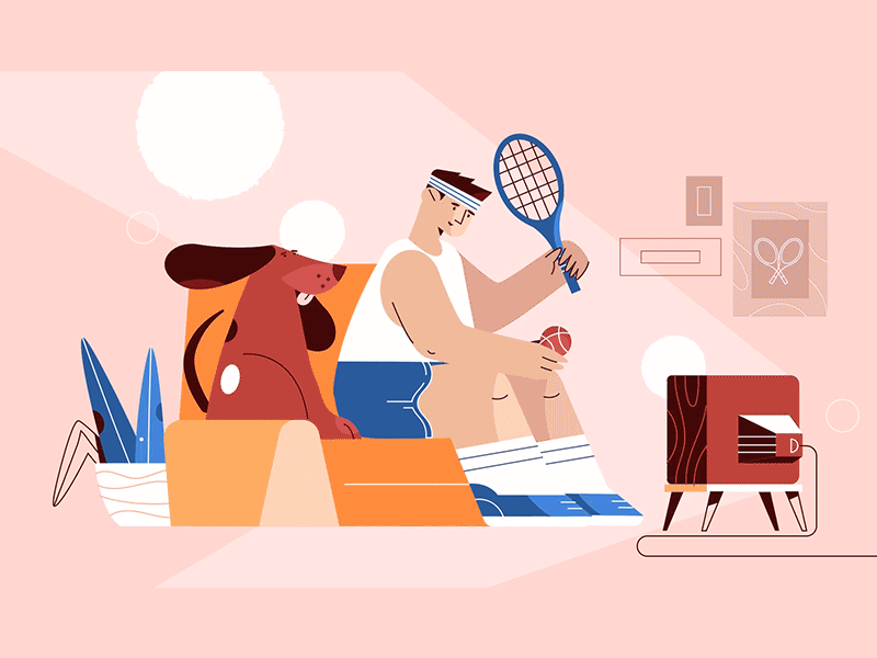 Wimbledon with doggy 🐶🎾 after effects animation boy character design dog gif illustration moho moho12 motion plant rigging tv vector