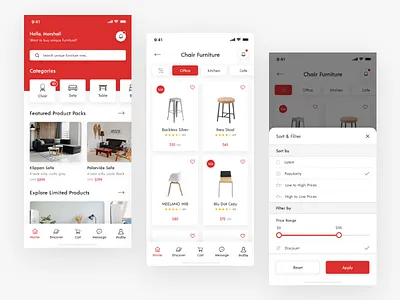 Furniture App Concept app brand branding chair design ecommerce filter furniture mobile sort ui ux