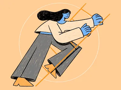 Ladder Climbing Illustration 2d brush and ink career charachter custom darkcube design digitalart drawing future illustration job landing page learning ui ux vector web woman work