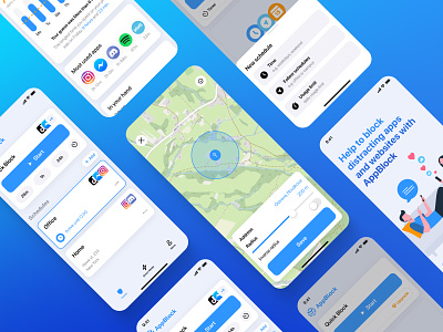 AppBlock - iOS & Android App android app app design apps blocking dashboard design distractions flat ios list location onboarding payment plan subscription time ui ux ux design